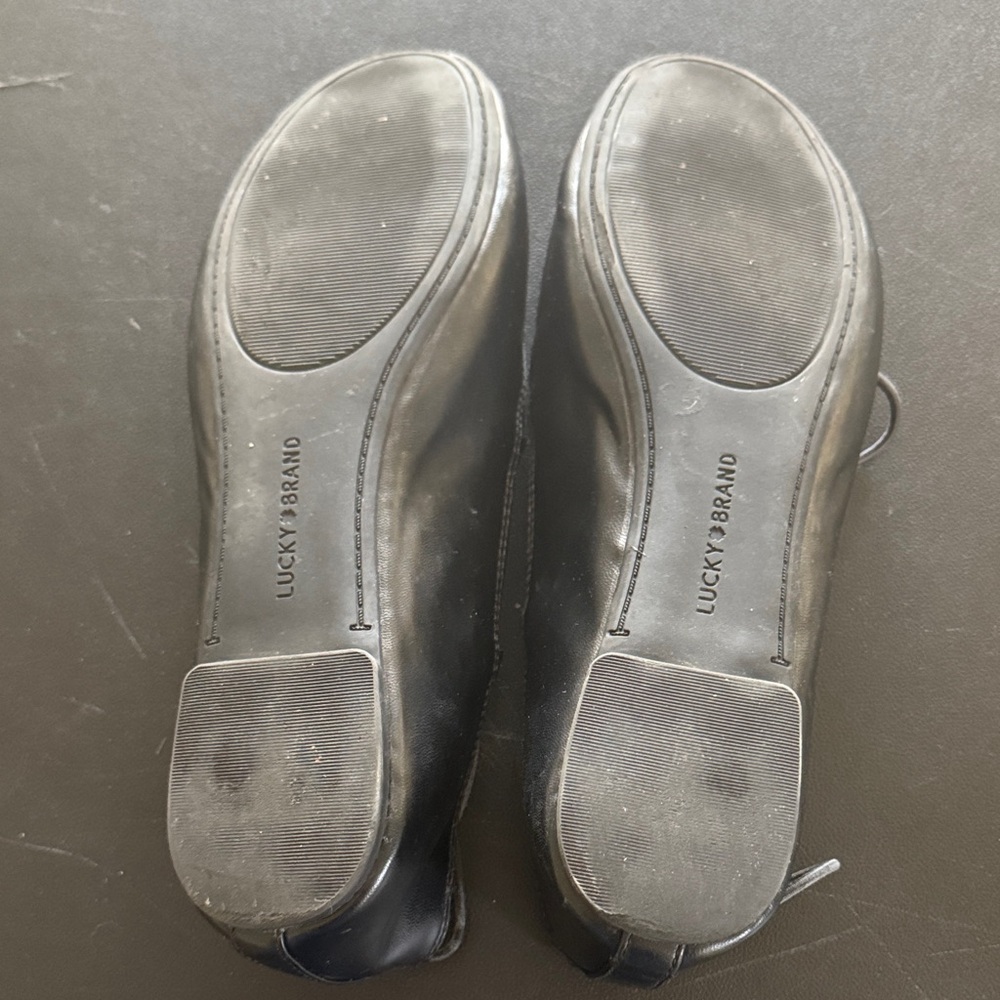 Lucky Brand Black Leather Lace-Up Ballet Flats with Ankle Tie - Picture 4 of 5